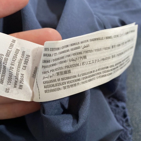 Abercrombie & Fitch Off the Shoulder Blue Embroidered Loose Fit Dress Small - Picture 13 of 13